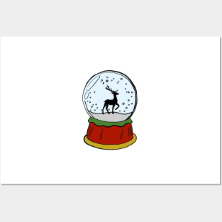 Color reindeer snow globe Posters and Art